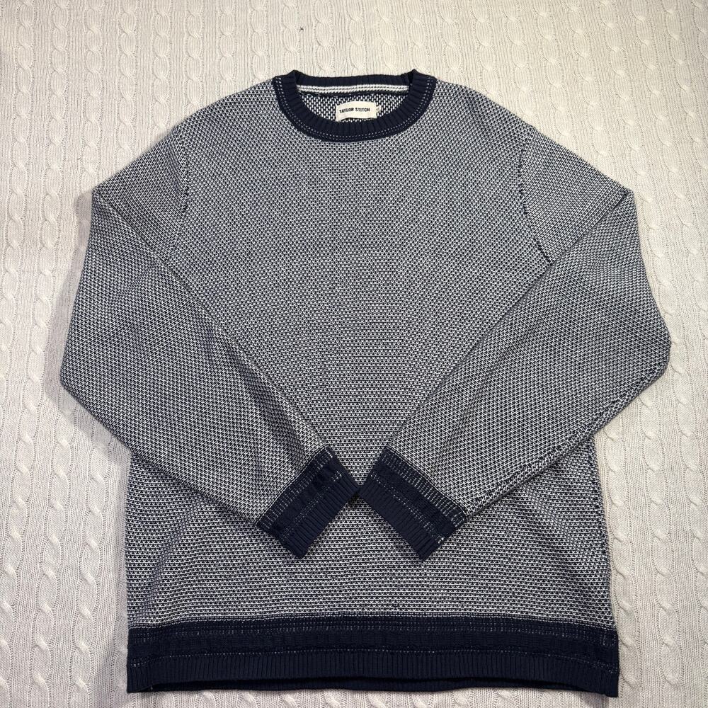 Taylor Stitch Brume Navy White Birdseye BCI Cotton Knit Mens Sweater L - Picture 2 of 8